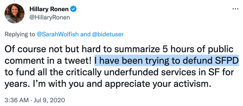 Hillary Ronen wants to defund the police