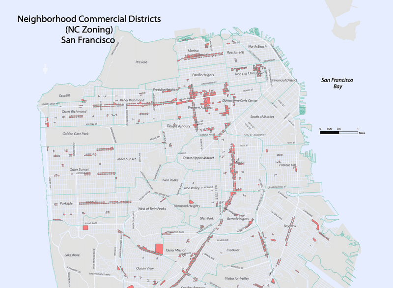 Map of San Francisco neighborhood commercial districts