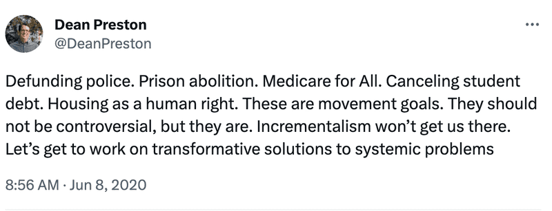 Dean Preston wants to defund the police and abolish prisons